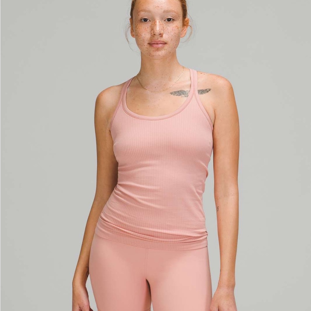 Lululemon ebb to street tank top pink puff 6 built in bra